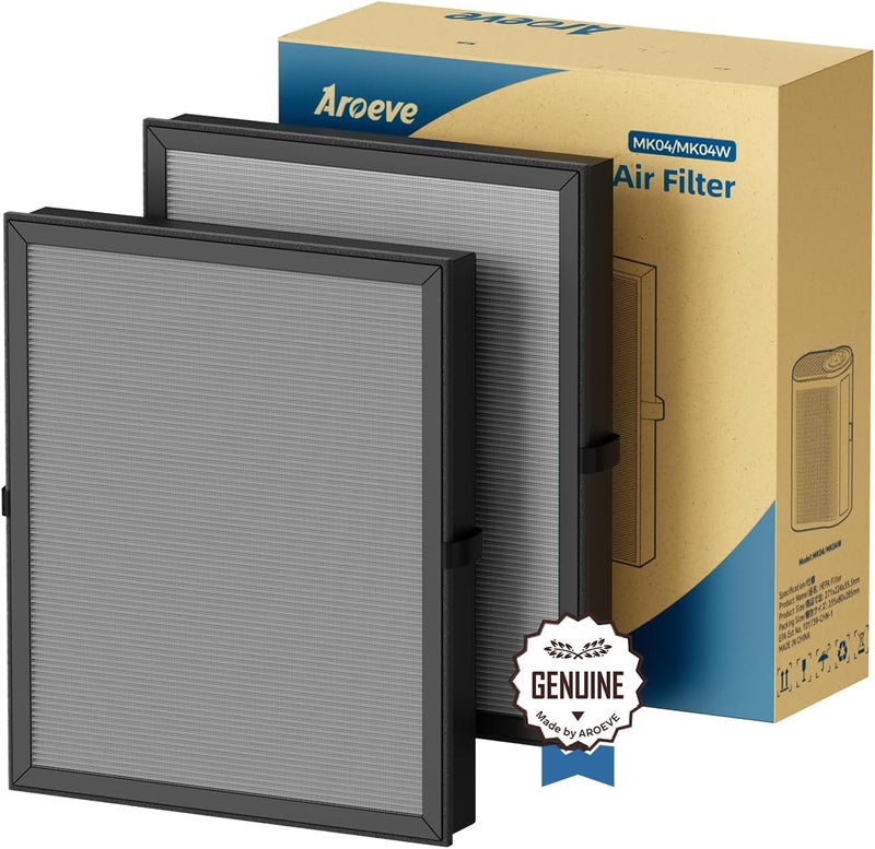 AROEVE MK04 Air Purifier Replacement Filter, Smoke Remove Material 4 -in-1 Filter with Activated Carbon Mix, Against Ash for Smoke, Odors, and VOCs, 2 Pack- Grey - Image 1